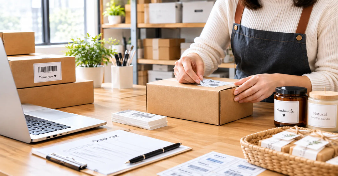Small business labeling workflow with printed labels