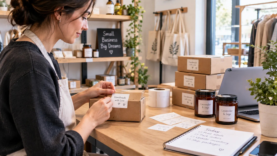Small business owner organizing products
