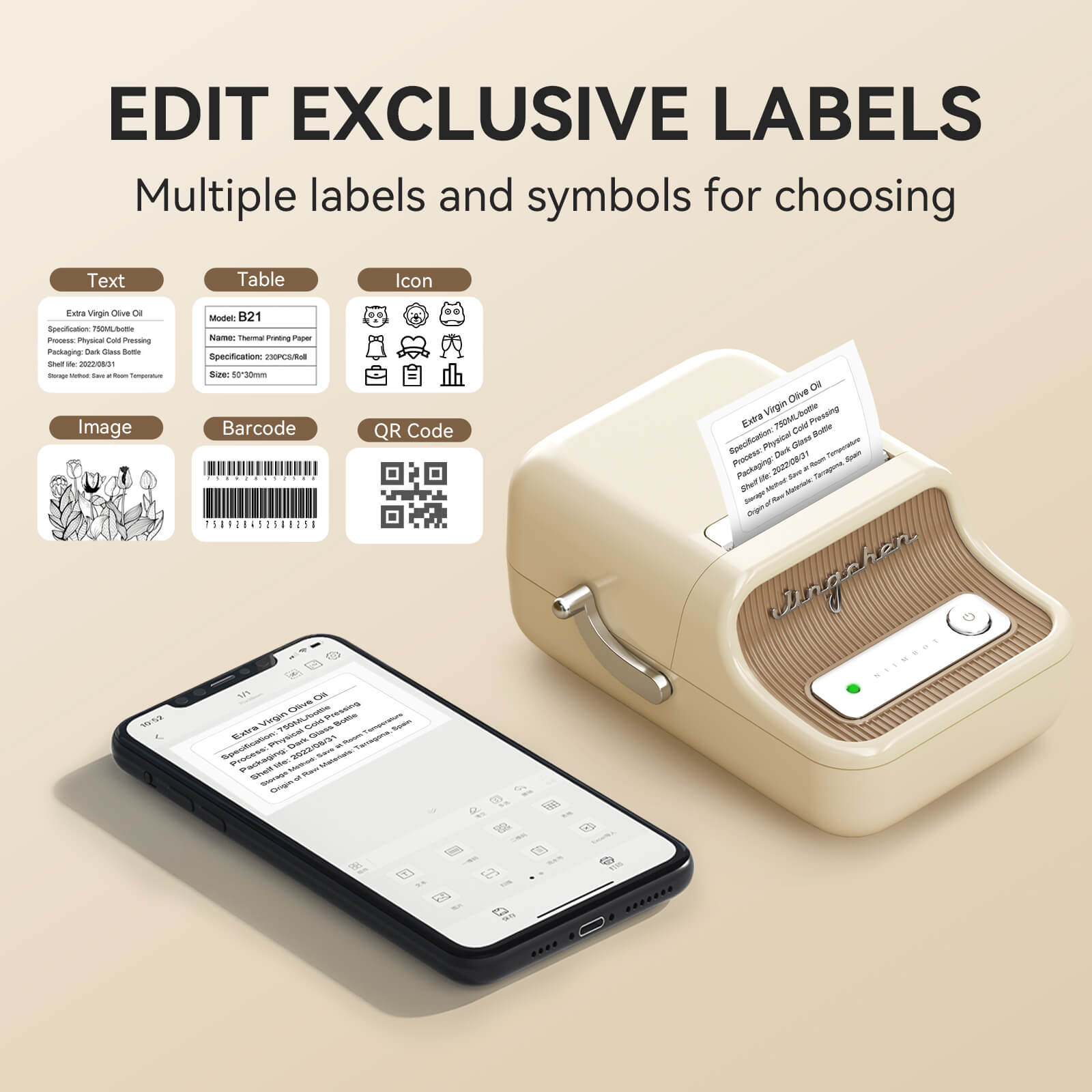 NIIMBOT B21 Label Maker with 2Pack 50x30mm White Label