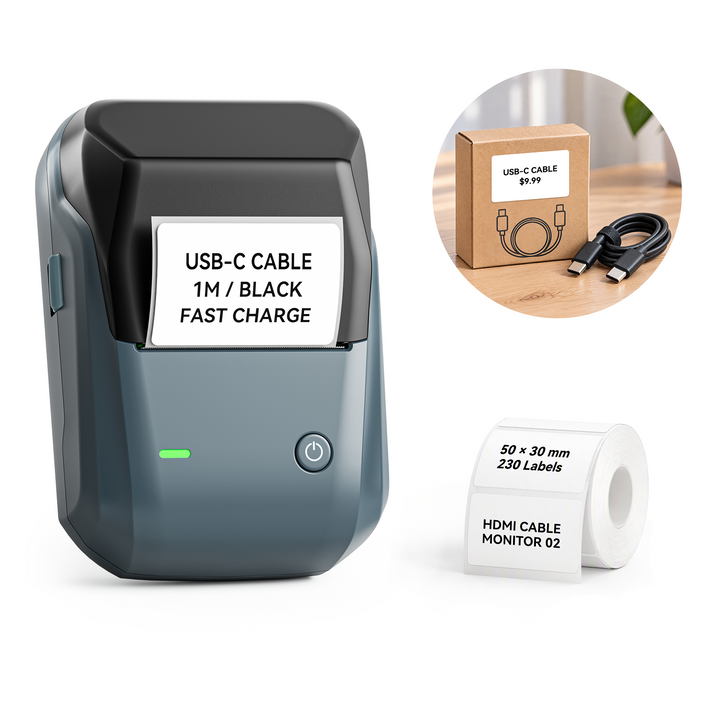 NIIMBOT B1 Thermal Cable Label Printer for Cable Management, Switch,Asset Label