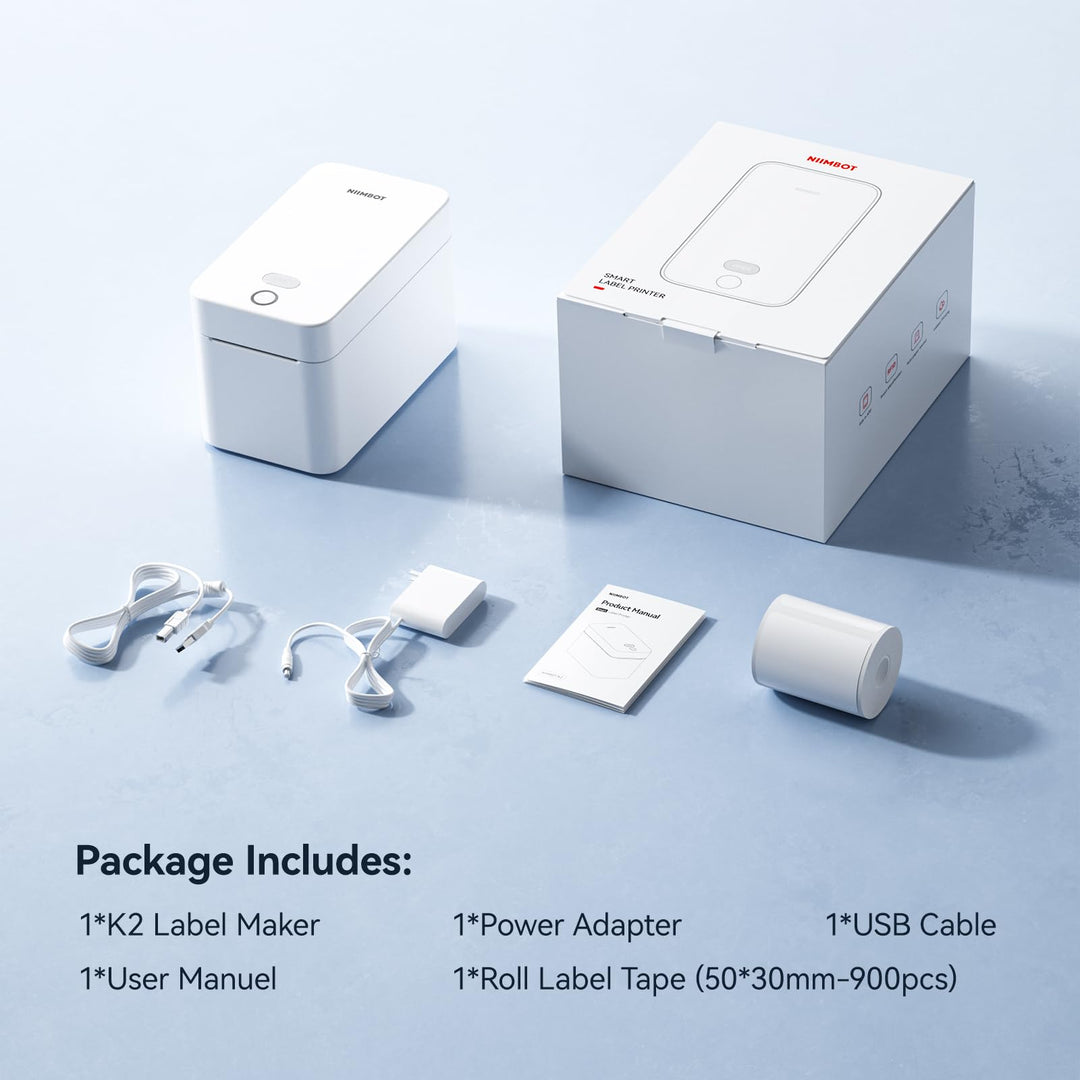 NIIMBOT K2 Desktop Thermal Label Printers 2 Inches Inkless Label Machine for iOS, Android, Laptop, Wireless Printer for Small Business