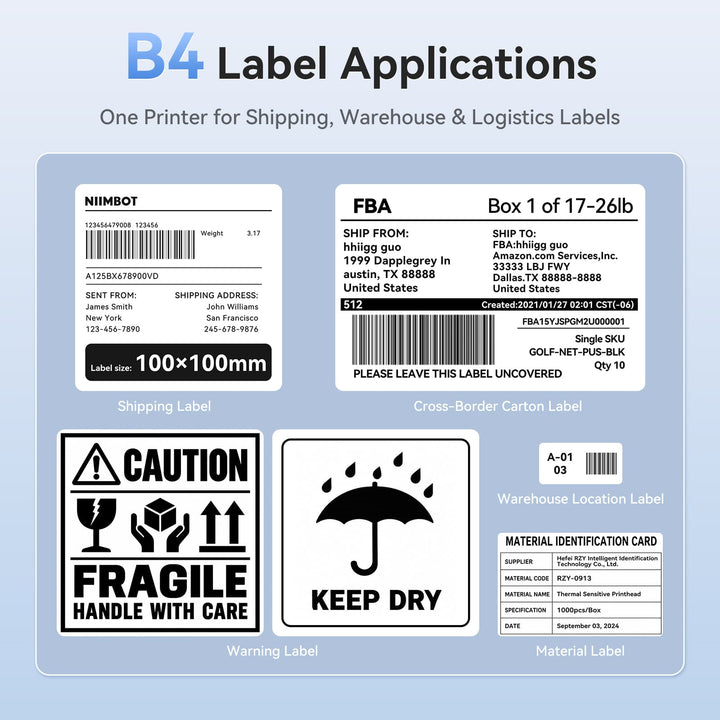 NIIMBOT B4 4-Inch Thermal Label Printer for Shipping Label, Package Label & Warehouse Logistic