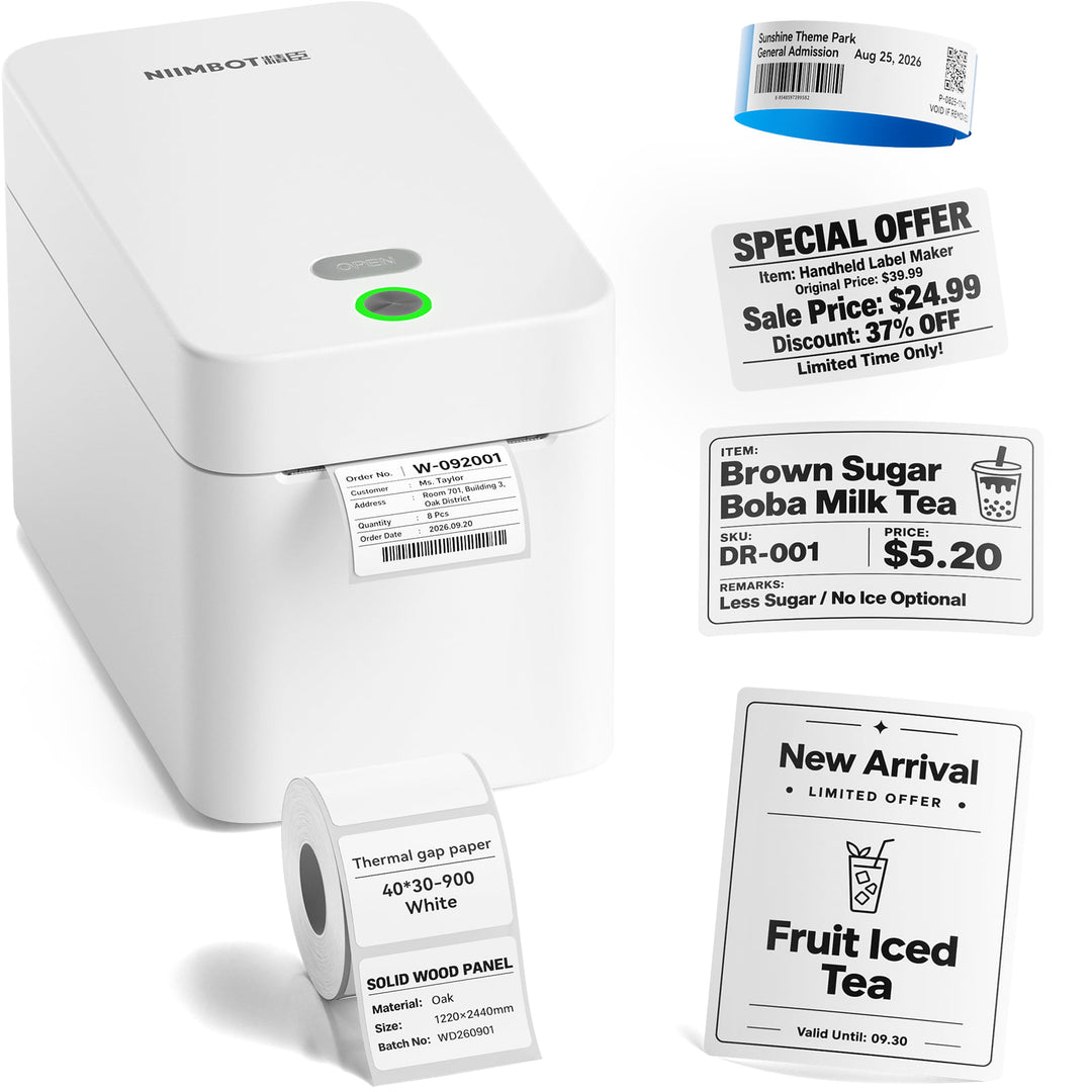 NIIMBOT K2 Bluetooth Desktop Thermal Label Printer for Food, Clothing, Asset Labels & Wristbands