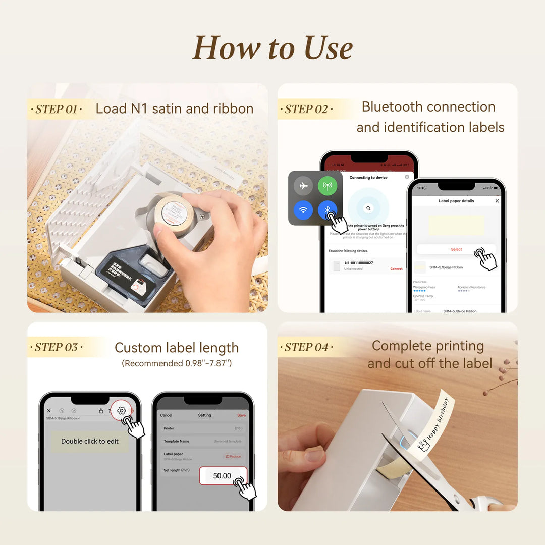 Niimbot N1 Smart Bluetooth Label Maker Machine, Handheld Thermal Transfer Printer for Gift Wrapping Ribbon, Home Storage Labels, Office Files, Jewelry Tags