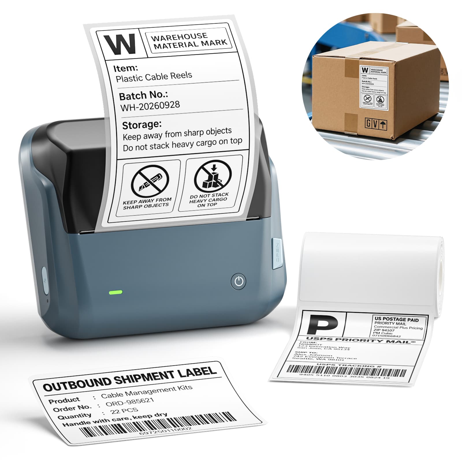 B4 4 Inch Thermal Label Printer Large Carton Box & Warehouse Labels