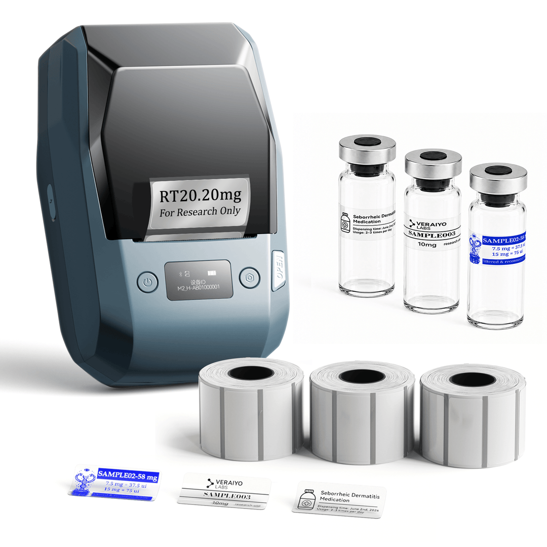 Lake Blue NIIMBOT M2 label printer with 3 rolls of 40 x 20 mm clear labels