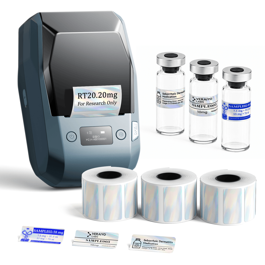 Lake Blue NIIMBOT M2 label printer with 3 rolls of 40 x 20 mm holographic labels