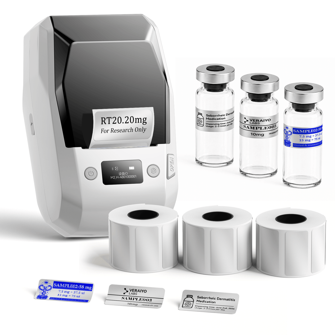 White NIIMBOT M2 label printer with 3 rolls of 40 x 20 mm matte silver labels