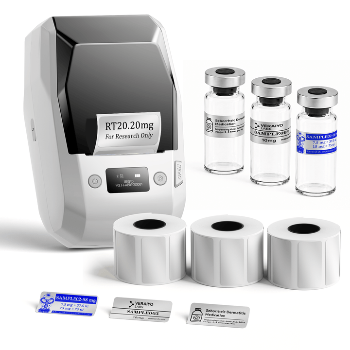 White NIIMBOT M2 label printer with 3 rolls of 40 x 20 mm matte silver labels