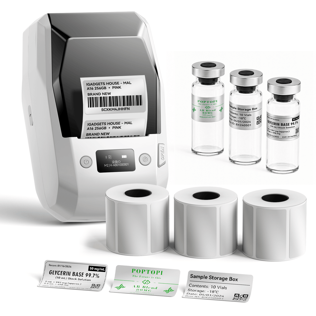  | White NIIMBOT M2 label printer with 3 rolls of 50 x 30 mm silver labels