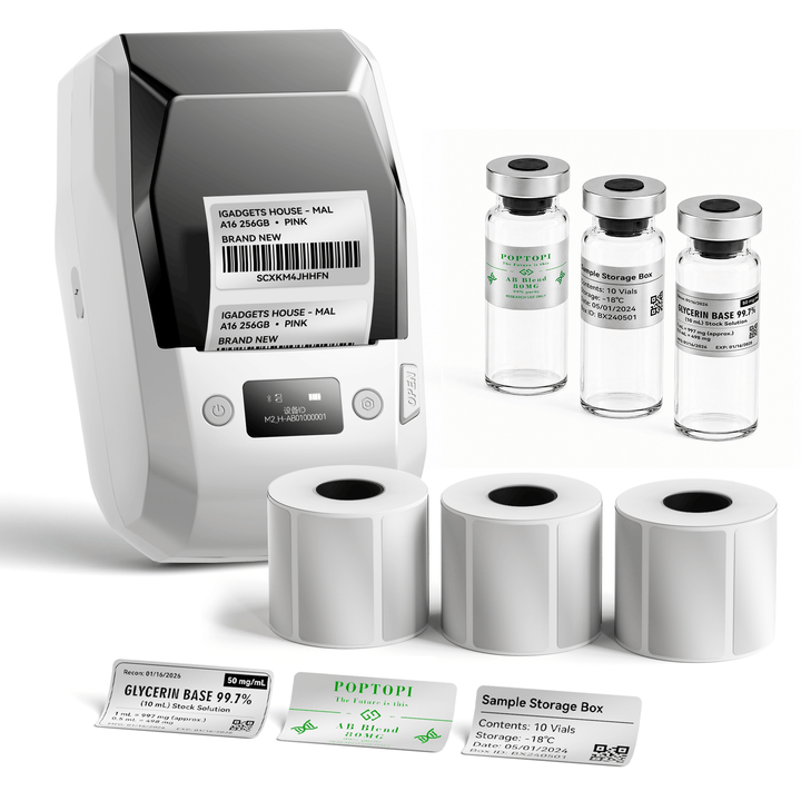  | White NIIMBOT M2 label printer with 3 rolls of 50 x 30 mm silver labels