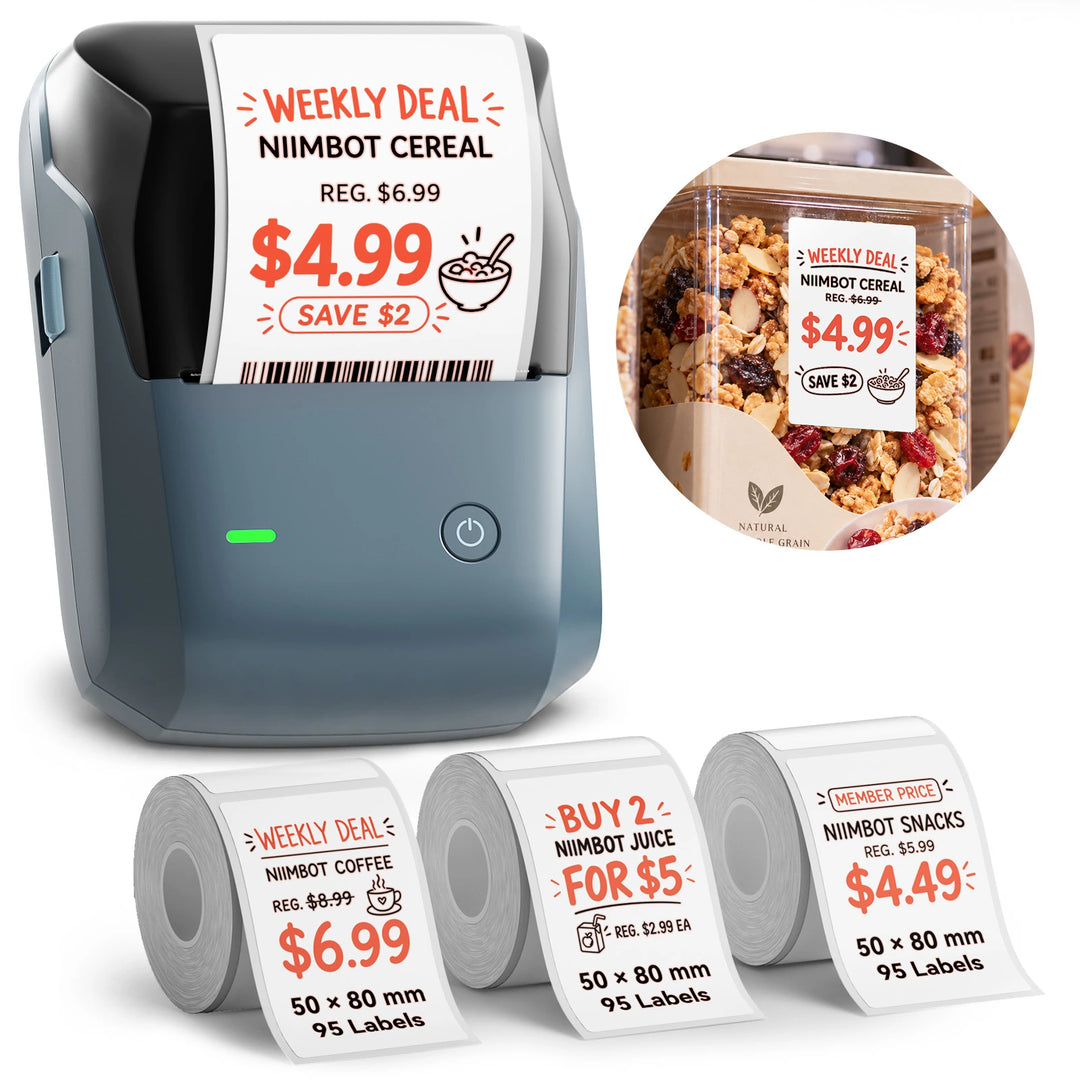 NIIMBOT B1 Pro Label Printer for Supermarket Price Tags, Wireless Bluetooth Barcode & Shelf Label Maker