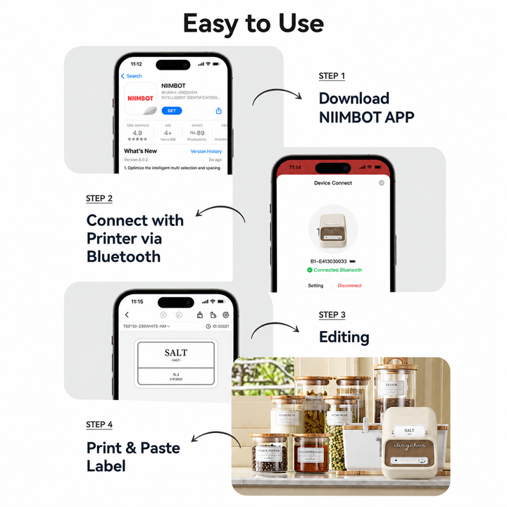 NIIMBOT B21 Bluetooth Thermal Kitchen Storage Labels Printer, Efficient for Home, Support PC&Phone