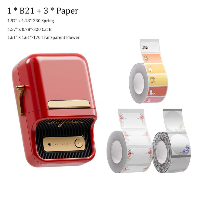 B21 Label Maker Machine with Tape - Efficient Labeling Solution, Red Set 2(1 B21 with Label + 5 Labels)