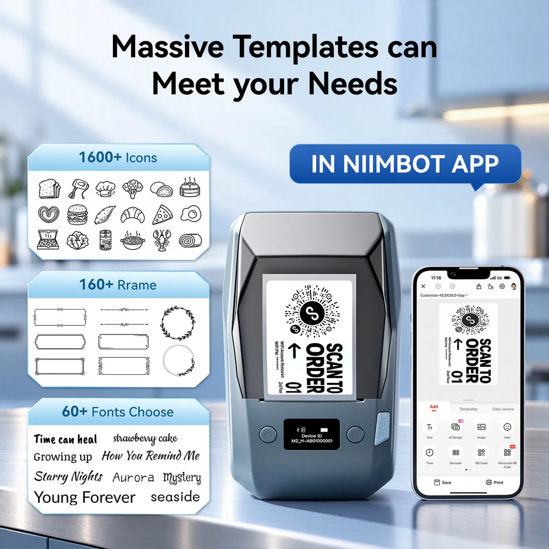NIIMBOT M2 Thermal Transfer Label Maker for Commercial Kitchen & Food Prep