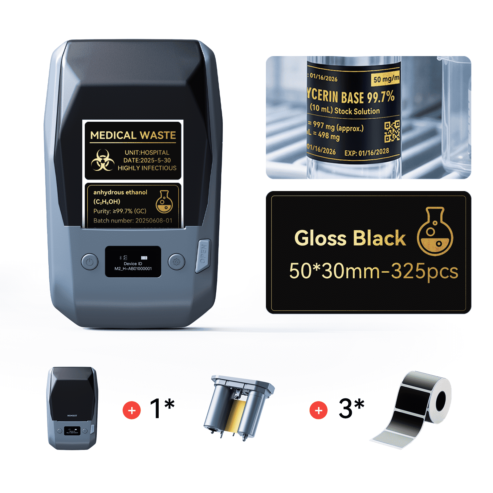 NIIMBOT M2 Black & Gold Label Printer Set: Supports Smart Color Printing Ideal for Various Vial Bottles and Vial Applications