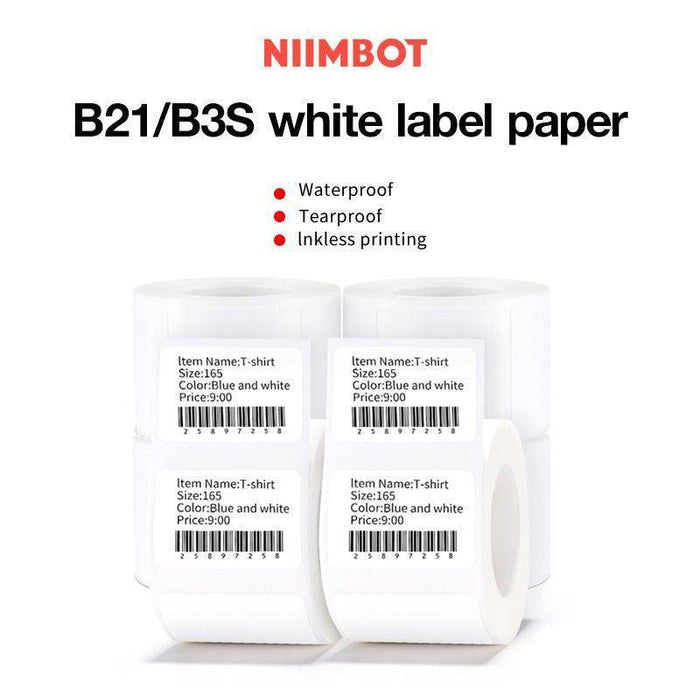 Label Maker Tape Compatible for NIIMBOT B21/B1/B3S, Barcode Address Label  Printer Paper Waterproof Anti-Oil Scratch-Resistant Sticker White